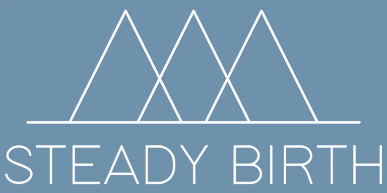 Steady Birth Vertical Logo RGB White on Medium Blue 768x384